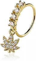 Pierced Owl 20GA 316L Stainless Steel CZ Crystal Lined Hoop with Pot Leaf Charm Bendable Nose Ring