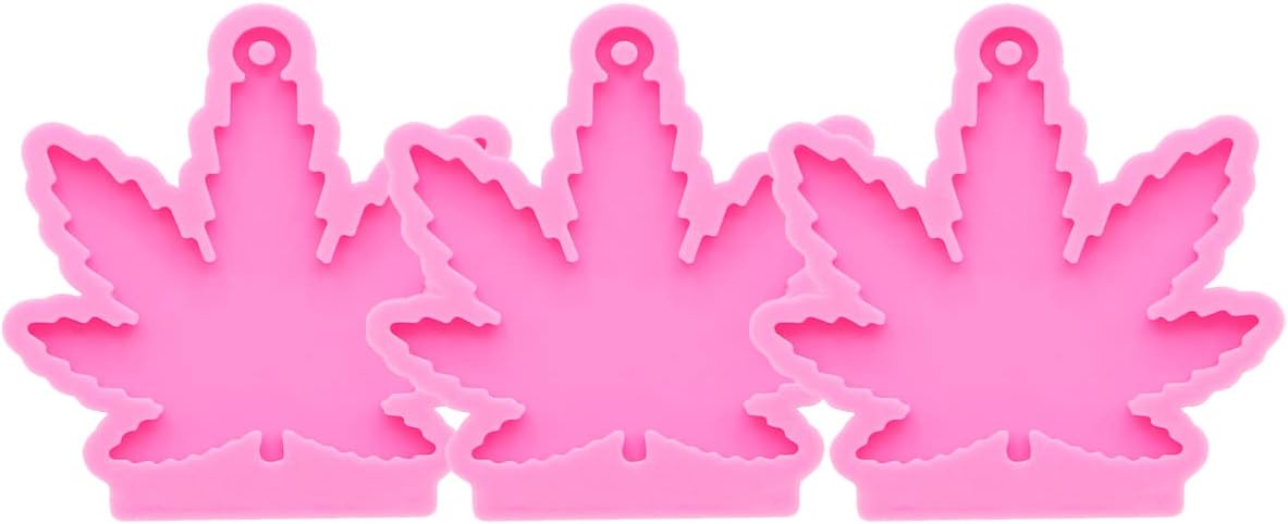 3pc Marijuana Silicone Keychain Mold, Pot Leaf Hemp Resin Epoxy Molds with 10Pc Key Ring (DY0156+DY0156+DY0156+PJ)