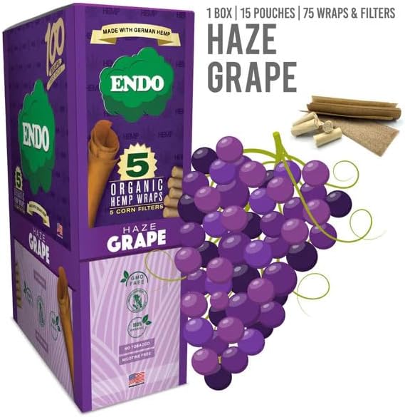 ENDO - Organic Hemp Wraps - Sealed Box - Various Flavors - 75 (15 x 5) Hemp Wraps per Box (Haze Grape)