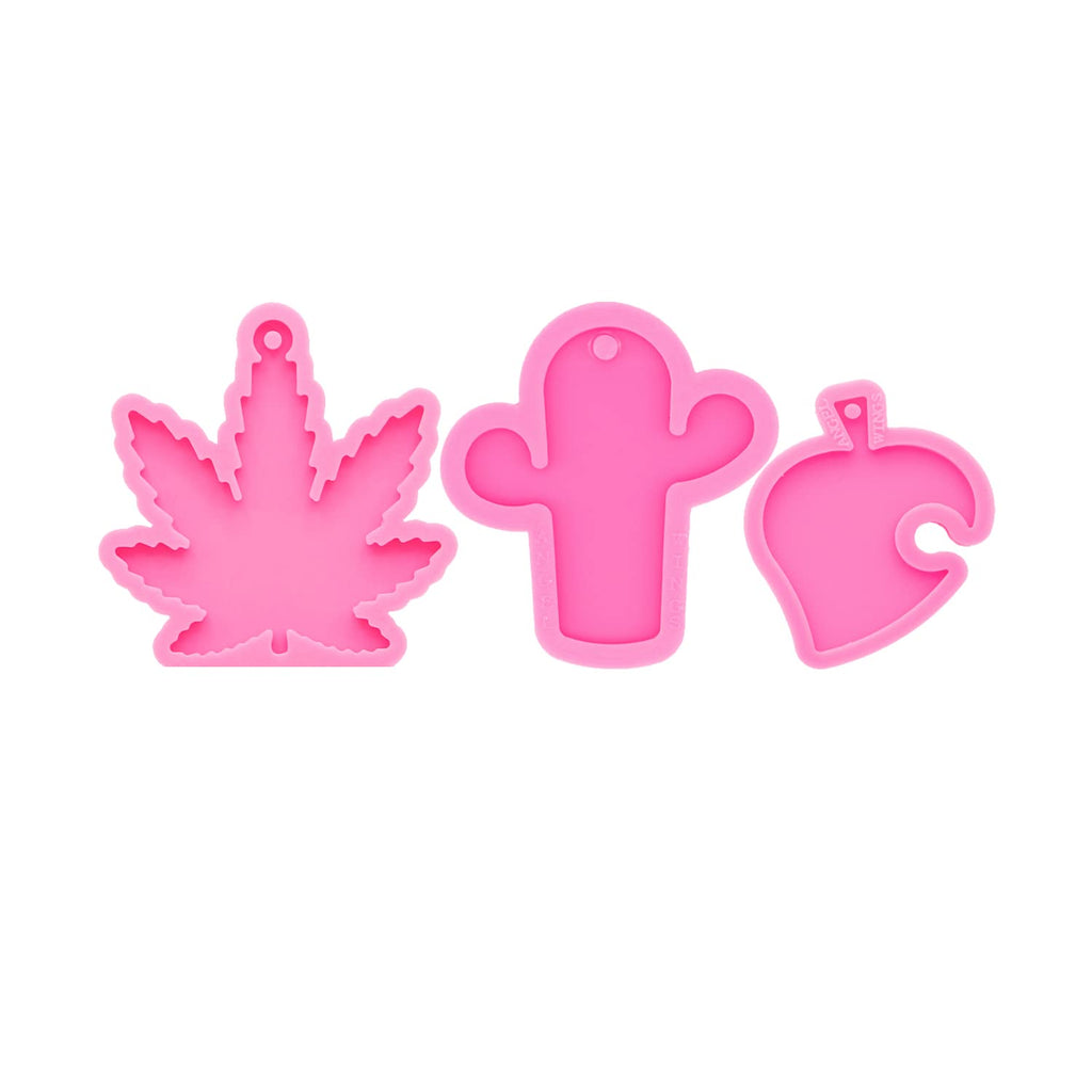 3pc Marijuana Silicone Keychain Mold, Pot Leaf Hemp Resin Epoxy Molds with 10Pc Key Ring (DY0156+DY0156+DY0156+PJ)