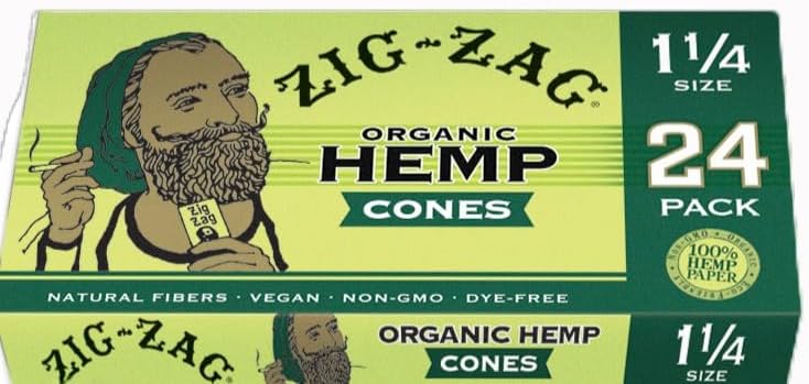 Zig-Zag Pre Rolled Cones Organic Hemp 1 1/4-24 Pack | Non GMO, Vegan, Dye Free, Natural Fibers