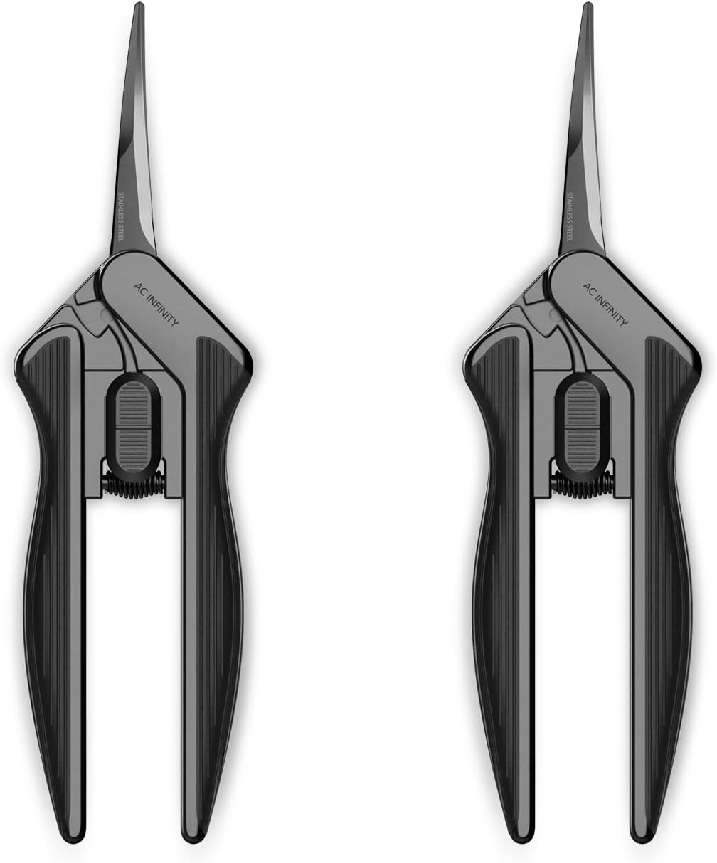 AC Infinity 6.6” Stainless Steel Curved Pruning Shear 2-Pack | Lightweight Ergonomic Design, Curved Precision Blades with Nonstick Teflon Coating for Gardening, Hydroponics, Grow Tents
