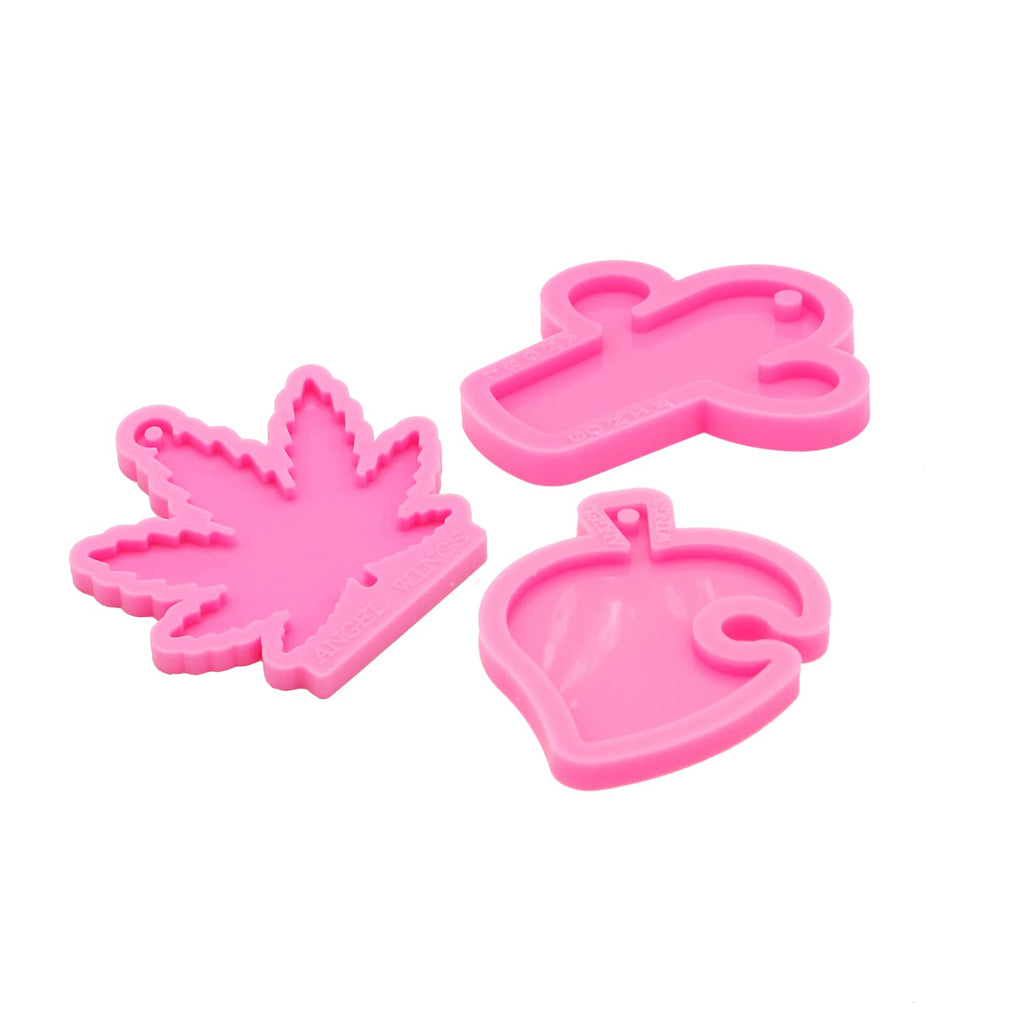3pc Marijuana Silicone Keychain Mold, Pot Leaf Hemp Resin Epoxy Molds with 10Pc Key Ring (DY0156+DY0156+DY0156+PJ)