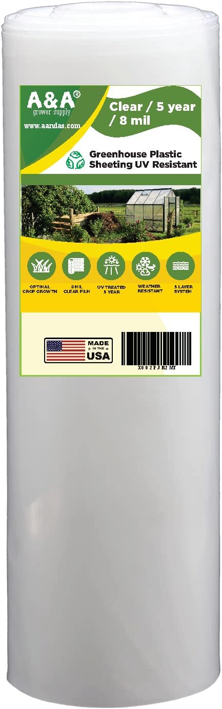 A&A Greenhouse Clear Plastic Film 8 mil - Polyethylene Covering - UV Protection - (10 ft. W x 25 ft. L)