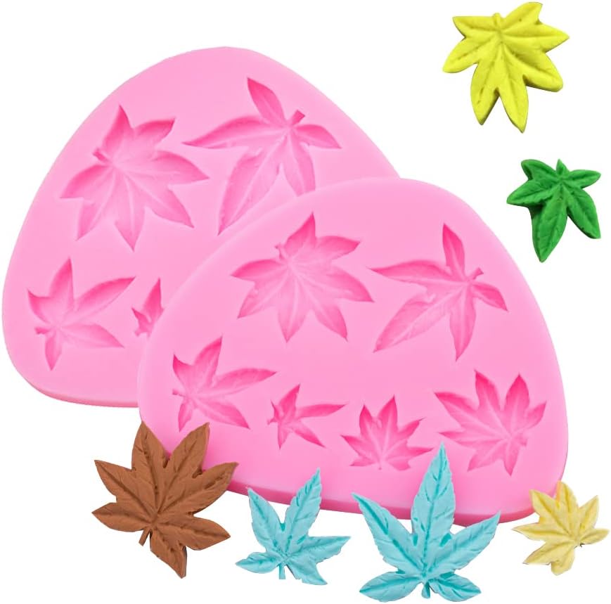 Cestony 2 Pcs Weed Leaf Cake Mold Silicone Molds for DIY Cake Fondant Biscuit Cookies Soap Sugar Pudding Chocolate Hard Candies Dessert Candle Decor Pot Leaf