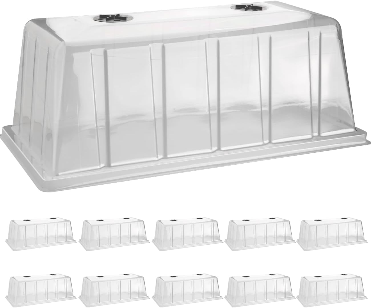BTPLASTIK 10 Pack 7.3" High Humidity Domes for 1020 Seed Trays – Thicker Platic Clear Humidity Dome with Adjustable Vents, BPA-Free, Fits Standard 10"x20" Trays for Germination, Propagation, Cloning