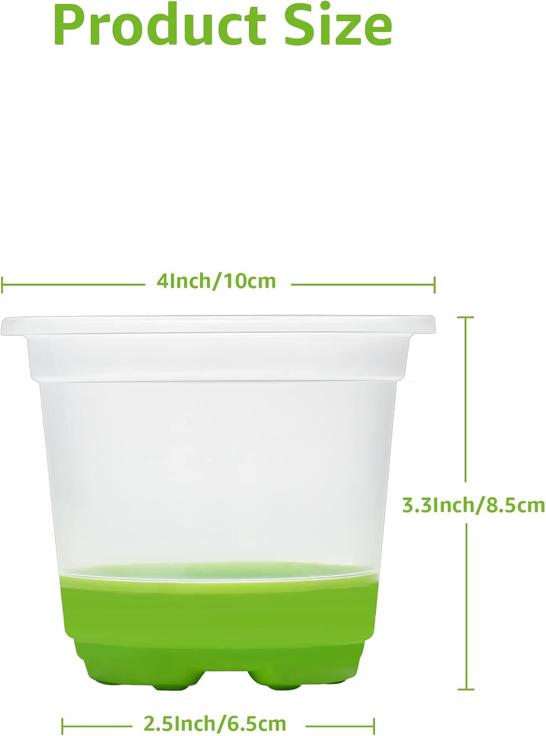 MIXC Clear Nursery Pots with Silicone Base, 4-Inch, 30-Pack | Sturdy Construction, Flexible Base, Drainage Holes, Root and Soil Visibility, Reusable, Seed Starting, Propagation, Green