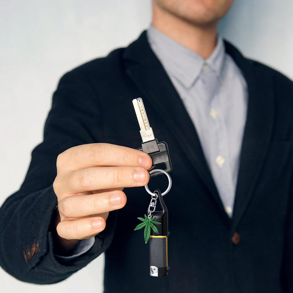 Cinnvoice 12 Pcs 420 Weed Gift Weed Keychain with Lighter Holder Leaf Keyring with Lighter Clip Cover for 420 Party Favors Jamaica Favors for Adults Party Accessories