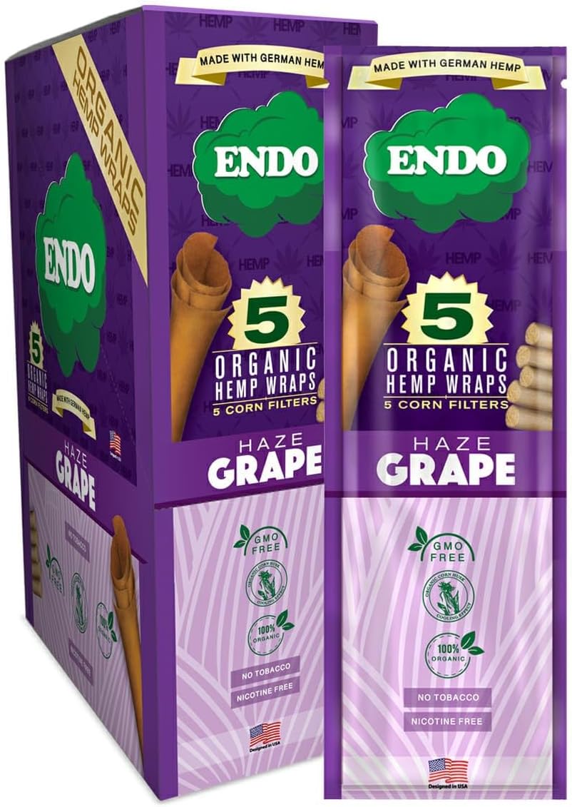 ENDO - Organic Hemp Wraps - Sealed Box - Various Flavors - 75 (15 x 5) Hemp Wraps per Box (Haze Grape)
