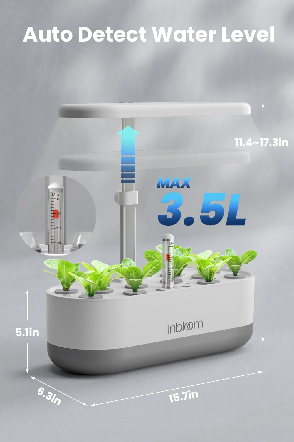 inbloom 12 Pods Hydroponics Growing System Kit, Herb Garden Planter Indoor Kit, Indoor Gardening Hydroponics Growing System with 4.2L Water Pump, Height Adjustable, Gifts for Woman, Transparent Black