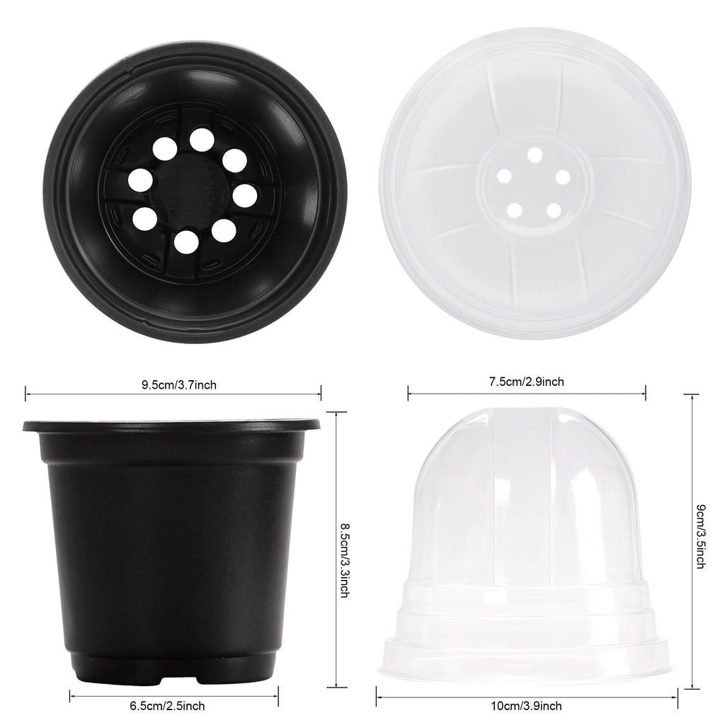 MIXC Plant Nursery Pots with Humidity Dome 4" Soft Transparent Plastic Gardening Pot Planting Containers Cups Planter Small Starter Seed Starting Trays for Seedling with 10pcs Plant Labels，30 Sets