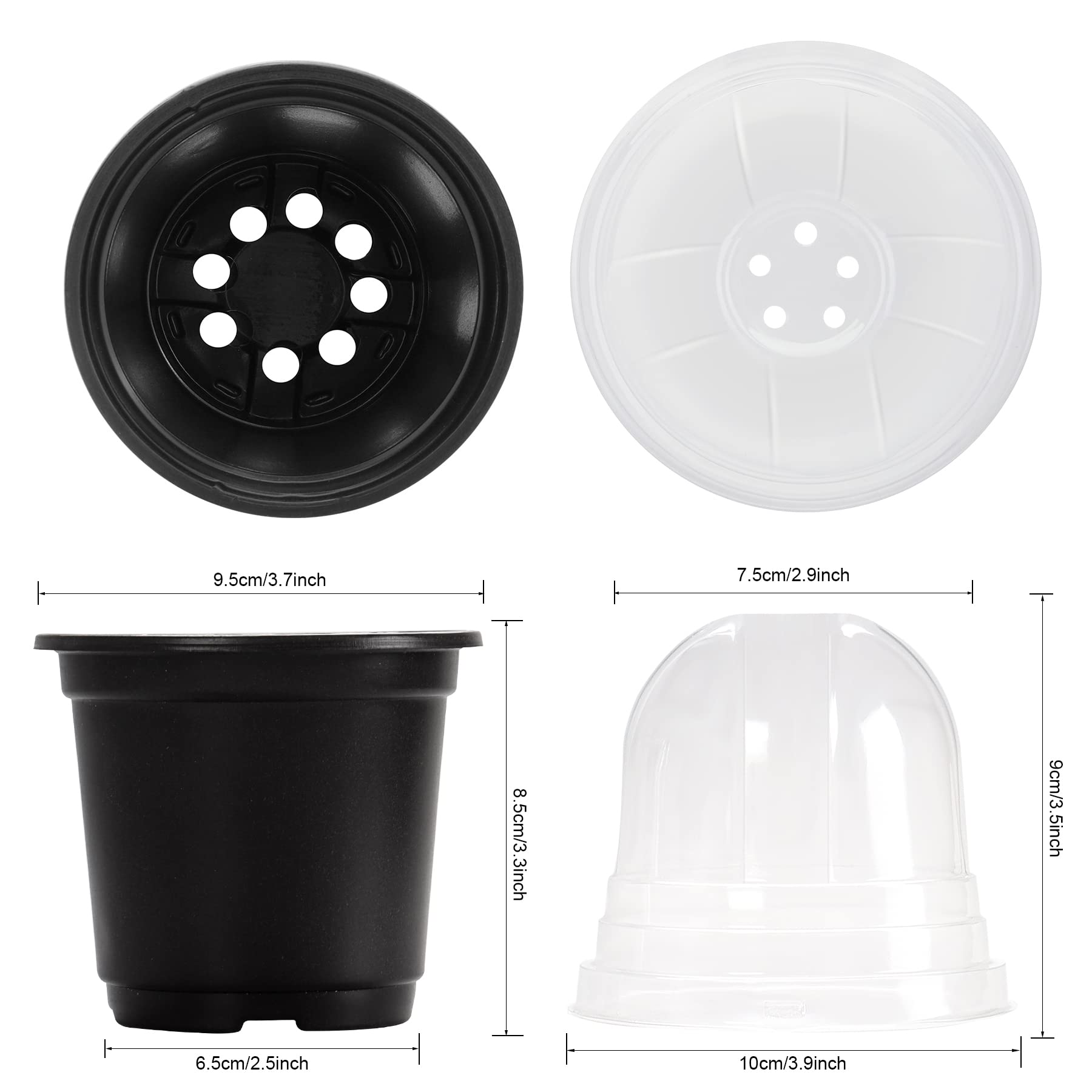 MIXC Plant Nursery Pots with Humidity Dome 4" Soft Transparent Plastic Gardening Pot Planting Containers Cups Planter Small Starter Seed Starting Trays for Seedling with 10pcs Plant Labels，30 Sets