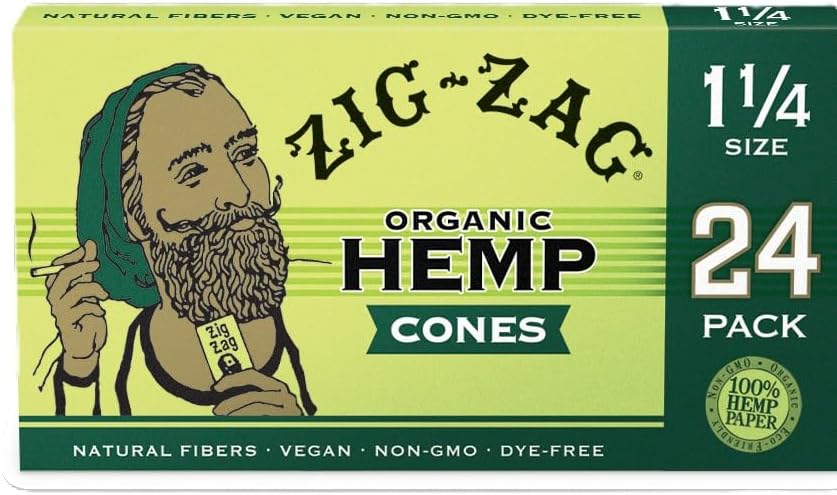 Zig-Zag Pre Rolled Cones Organic Hemp 1 1/4-24 Pack | Non GMO, Vegan, Dye Free, Natural Fibers