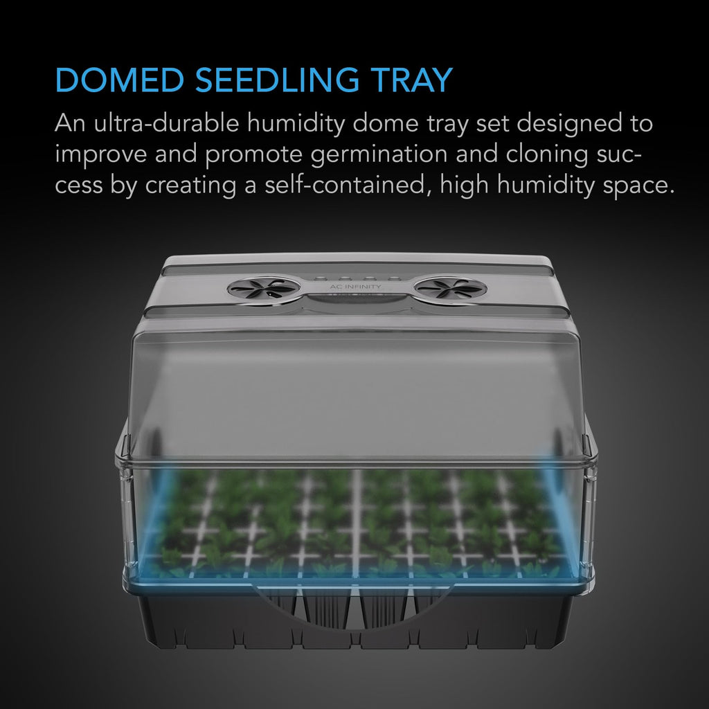 AC Infinity Heavy-Duty Humidity Dome 5x8 Germination Kit | Full Spectrum LED Grow Light Bars w/Samsung LM301H EVO LEDs, Heat Mat, 3mm Dome, Trays, Vented Panels, for Seed Starting