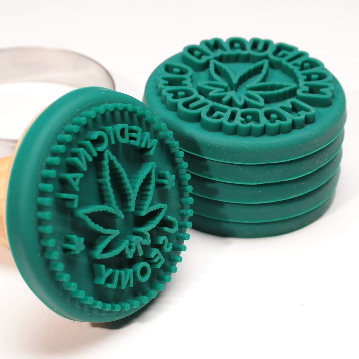 Marijuana Silicone Cookie Stamps, Stainless Steel Cookie Cutter, Wood Handle, Party Novelty Gift, 6 Stamp Set
