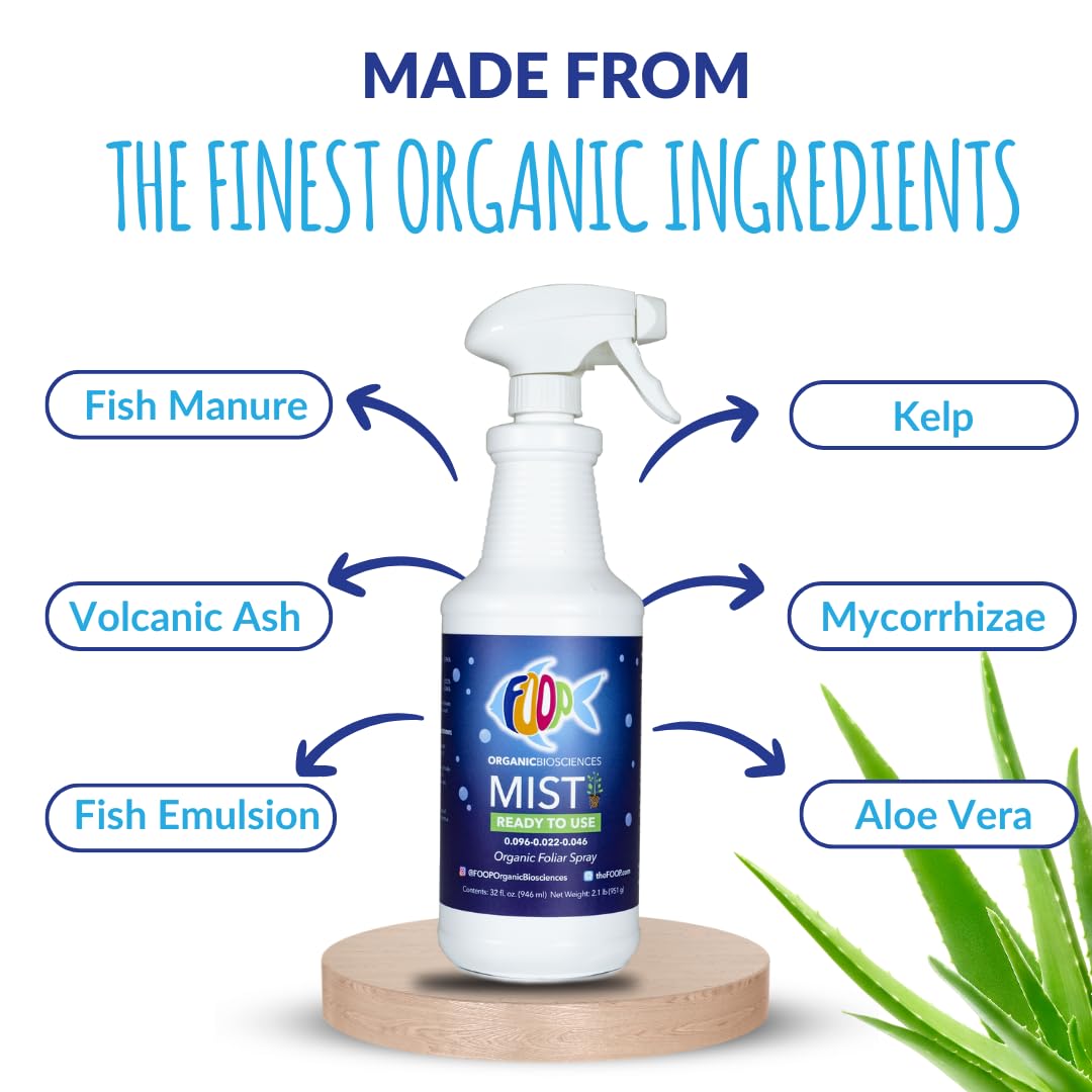FOOP Mist Foliar Spray - Organic Plant Food in a Spray Bottle (with a Fresh Minty Scent) | Spray on Plants to Correct & Prevent Nutrient Deficiencies | Ready to Use, No Mixing (32oz)