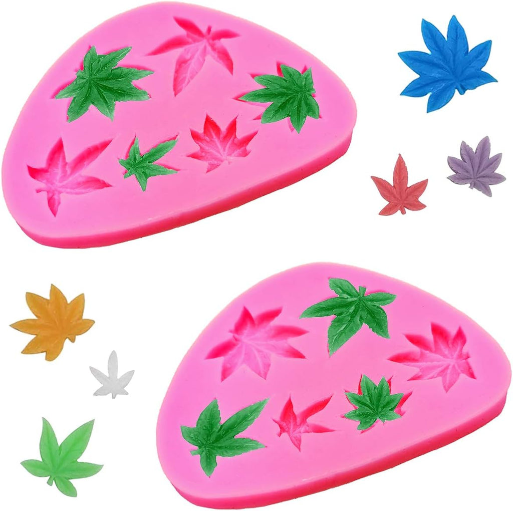 2 Pack Marijuana Leaf Cake Fondant Mold Pot Leaves Silicone Mold for Cannabis Weed Hemp Leaf Theme Cake Decoration, Chocolate Candy Polymer Clay Cookie Sugar Craft Projects-Pink