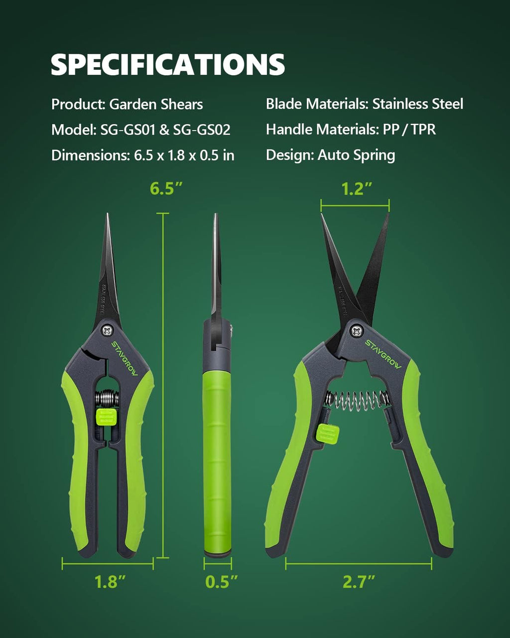 2pcs 6.5" Pruning Shears for Gardening Ultra Sharp Garden Scissors | Plant Snips for Precise Cuts, Stainless Steel Bonsai Clippers with Spring Loaded, Garden Shears (1pc Straight & 1pc Curved)