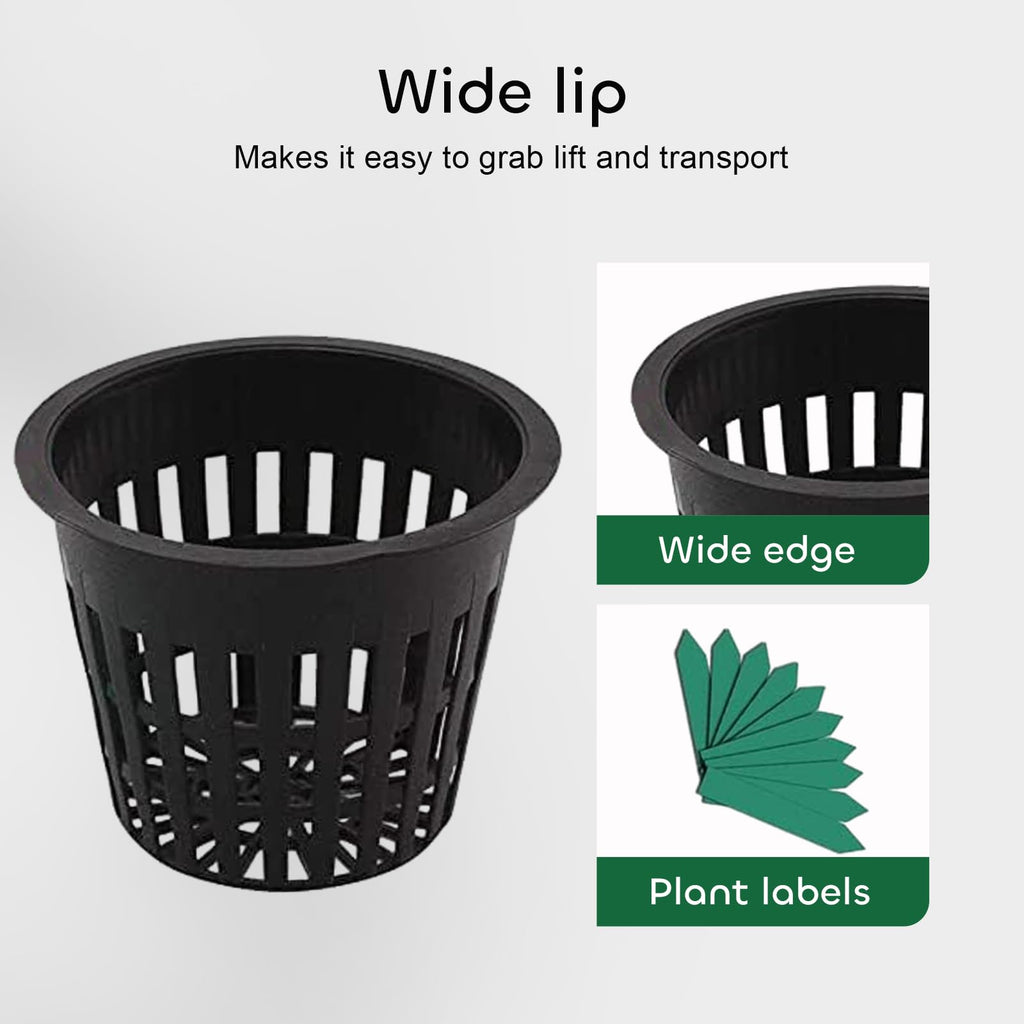 GROWNEER Net Pots 50 Pcs 2 Inch Garden Slotted Mesh Net Cups with 50Pcs Plant Labels, Heavy Duty Hydroponic Pot Supplies Planting Grow Basket for Indoor Outdoor
