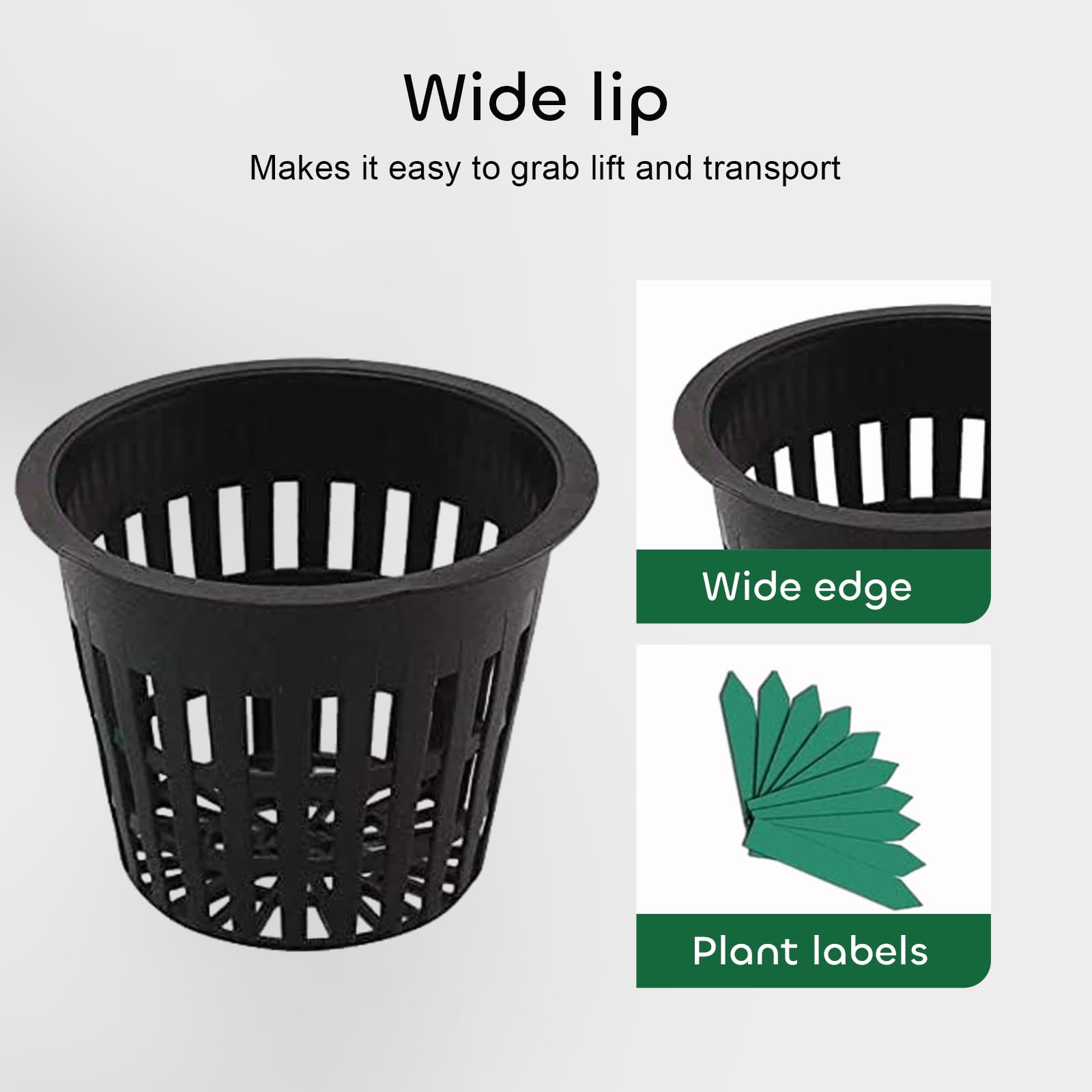 GROWNEER Net Pots 50 Pcs 2 Inch Garden Slotted Mesh Net Cups with 50Pcs Plant Labels, Heavy Duty Hydroponic Pot Supplies Planting Grow Basket for Indoor Outdoor