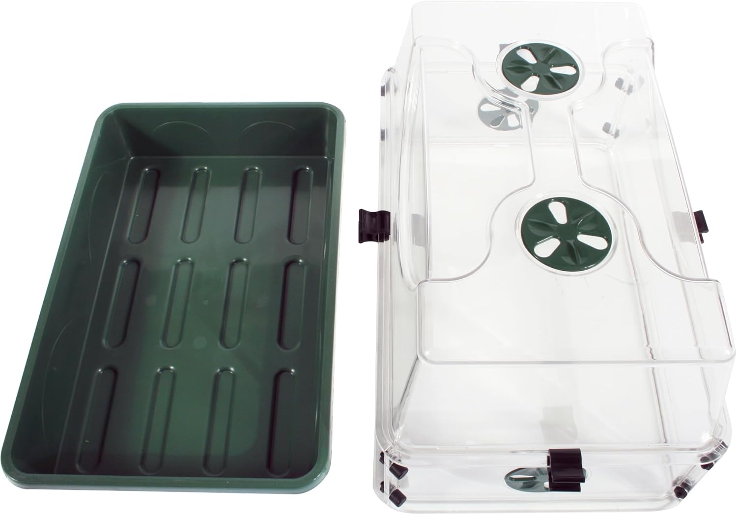 Medium Seed and Herb Domed Propagator with Vented Side Height Extension and Security Clip Set,Green