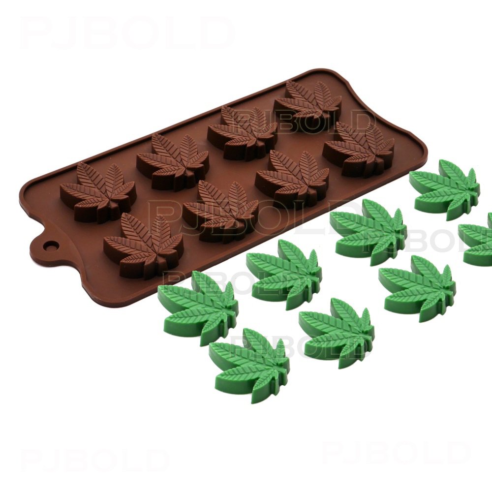 Marijuana Leaf Silicone Trays for Chocolate Gummies Party Novelty Gift Mold with Dropper, 3 Pack