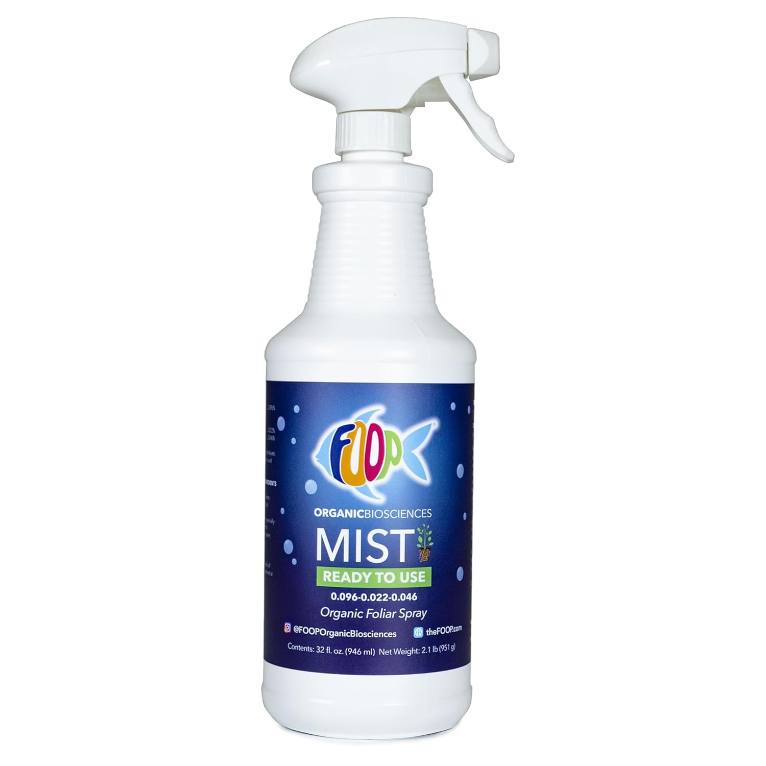 FOOP Mist Foliar Spray - Organic Plant Food in a Spray Bottle (with a Fresh Minty Scent) | Spray on Plants to Correct & Prevent Nutrient Deficiencies | Ready to Use, No Mixing (32oz)