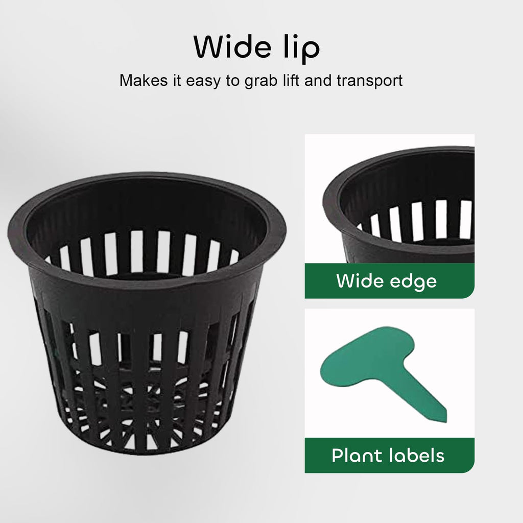 GROWNEER Net Pots 50 Pcs 2 Inch Garden Slotted Mesh Net Cups with 50Pcs Plant Labels, Heavy Duty Hydroponic Pot Supplies Planting Grow Basket for Indoor Outdoor