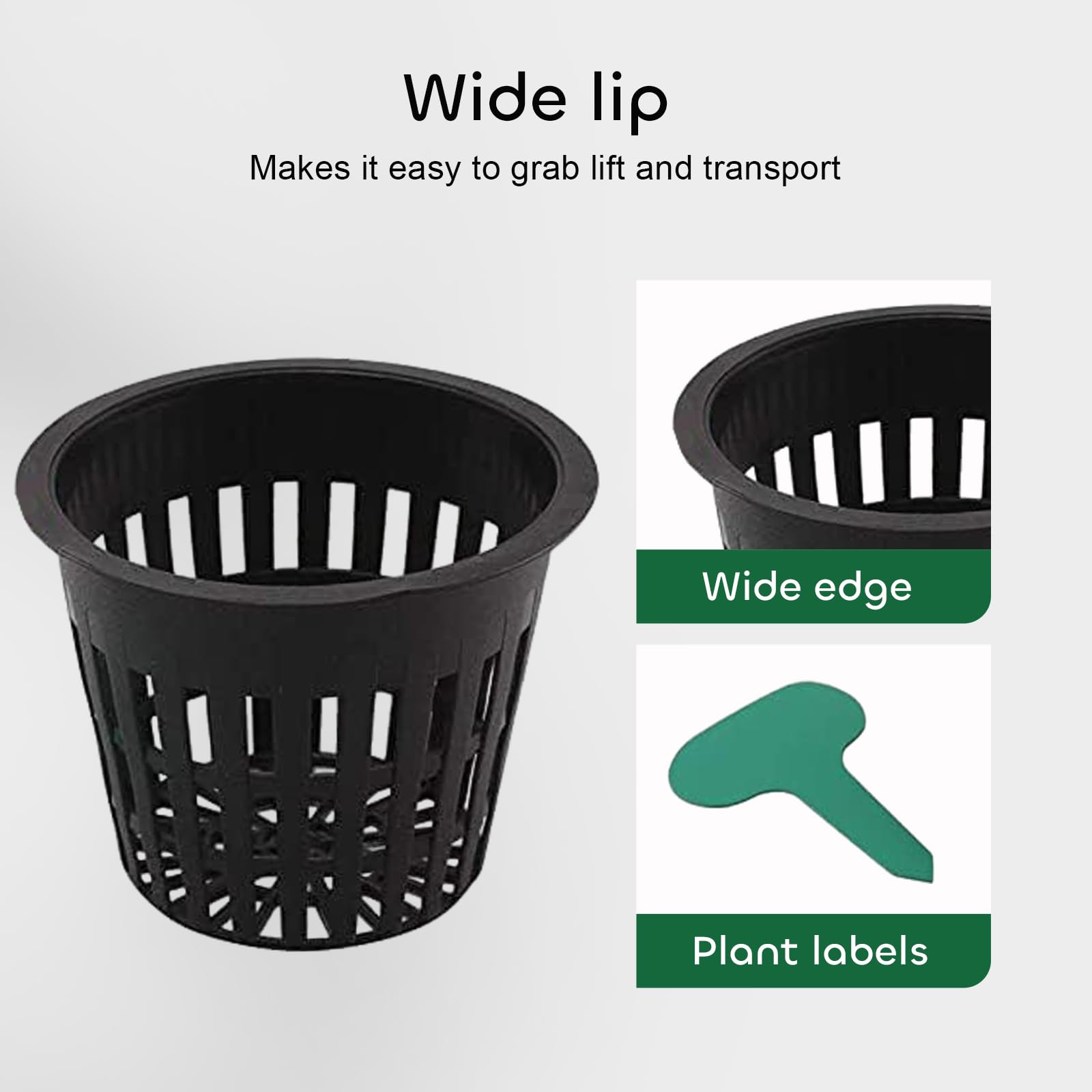 GROWNEER Net Pots 50 Pcs 2 Inch Garden Slotted Mesh Net Cups with 50Pcs Plant Labels, Heavy Duty Hydroponic Pot Supplies Planting Grow Basket for Indoor Outdoor
