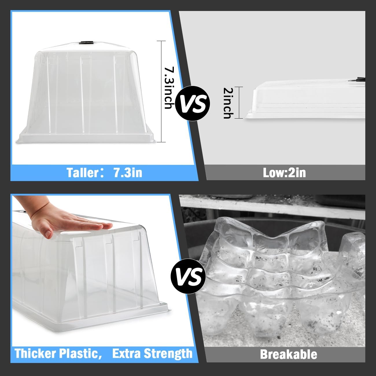 BTPLASTIK 10 Pack 7.3" High Humidity Domes for 1020 Seed Trays – Thicker Platic Clear Humidity Dome with Adjustable Vents, BPA-Free, Fits Standard 10"x20" Trays for Germination, Propagation, Cloning