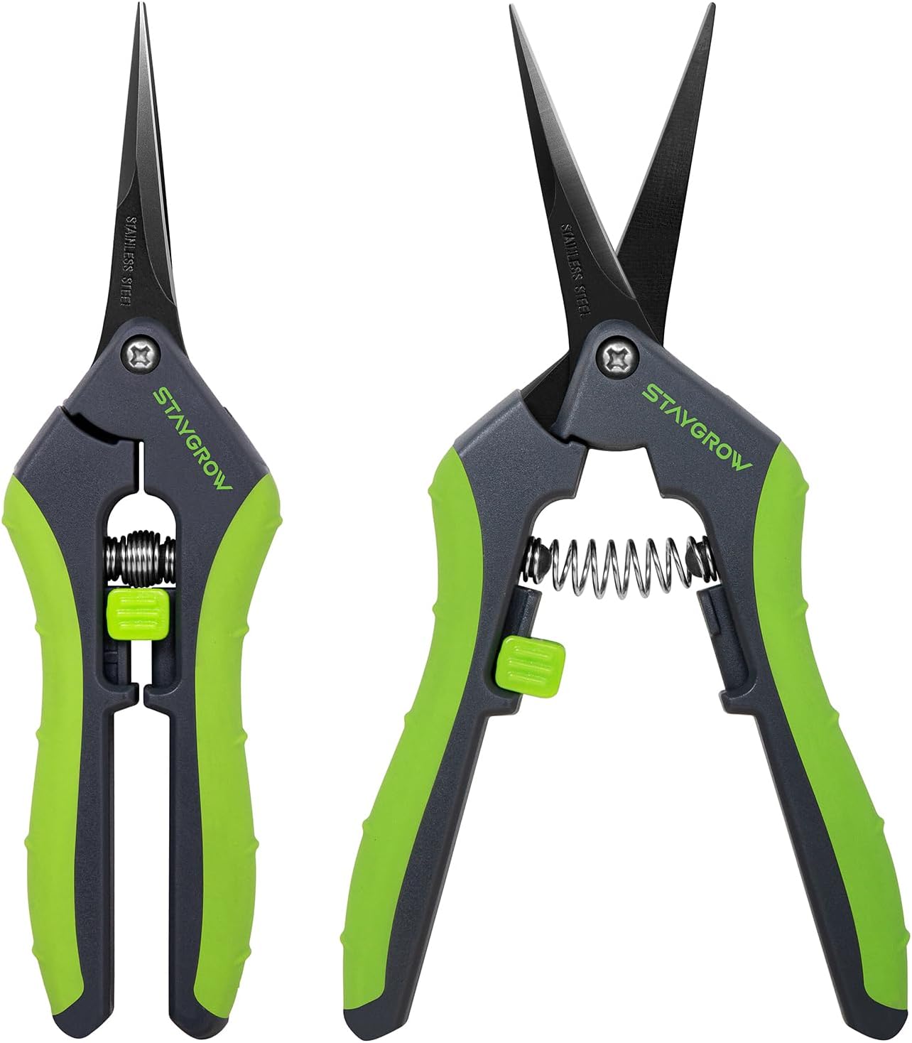 2pcs 6.5" Pruning Shears for Gardening Ultra Sharp Garden Scissors | Plant Snips for Precise Cuts, Stainless Steel Bonsai Clippers with Spring Loaded, Garden Shears (1pc Straight & 1pc Curved)