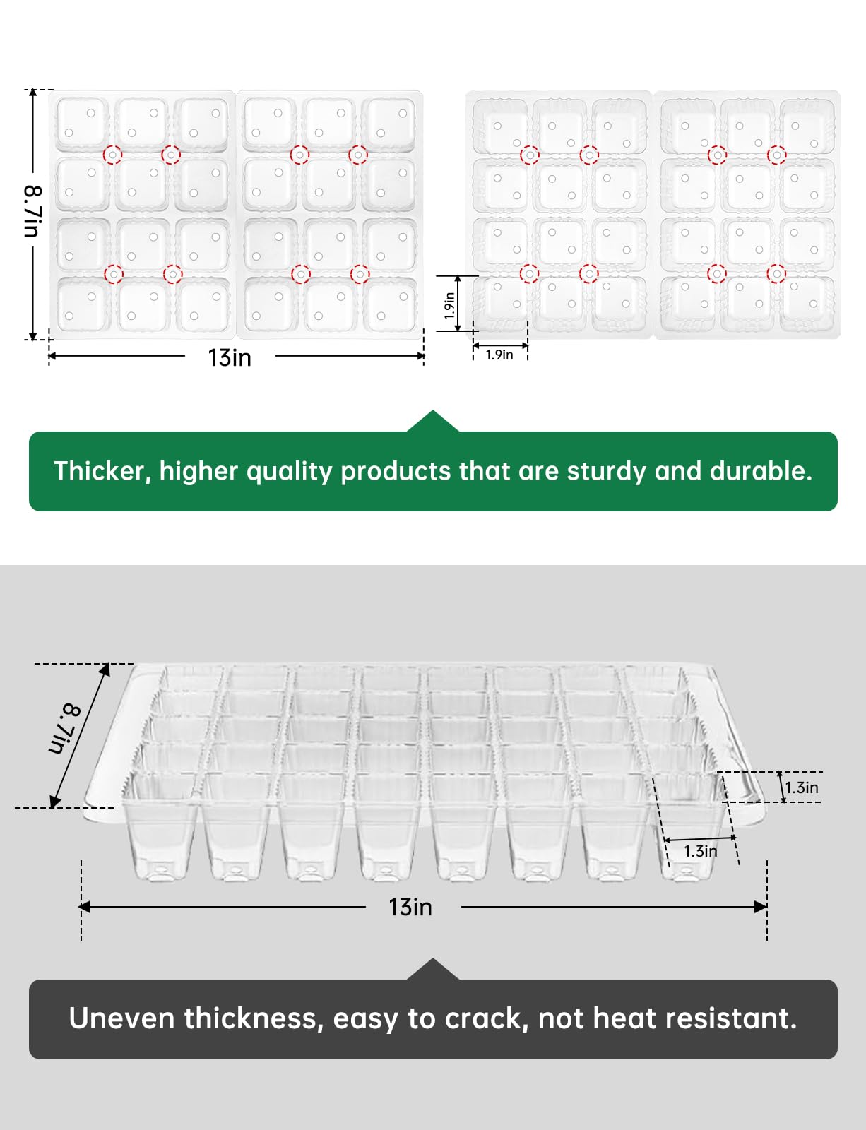 Seed Starter Tray Medium Size 4 Packs, Seed Starter Kit with Upgraded 24 Full Spectrum LEDs, Adjustable Brightness and Timer, with Drainage Holes, Tools and Labels for Indoor Plant Growing