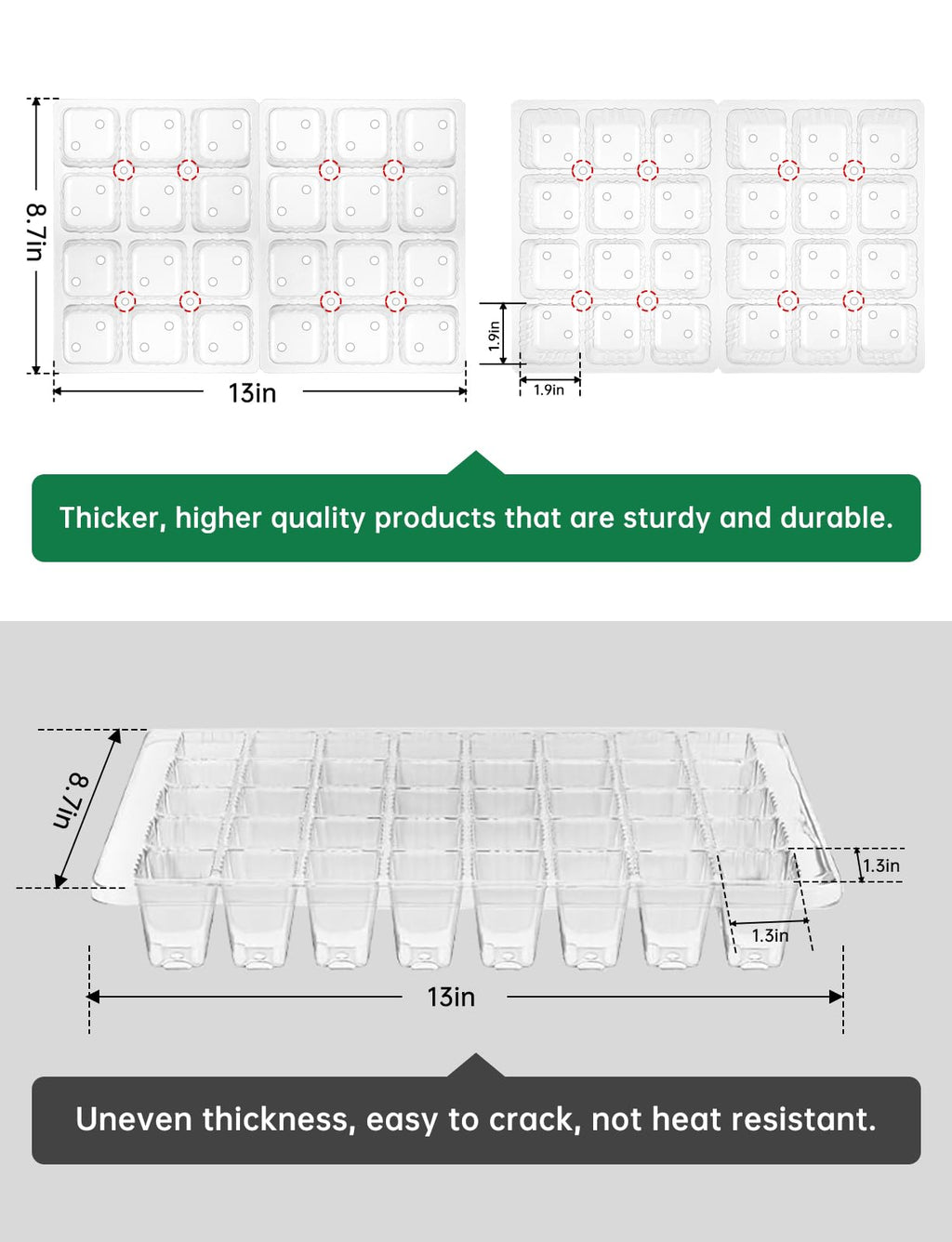 Seed Starter Tray Medium Size 4 Packs, Seed Starter Kit with Upgraded 24 Full Spectrum LEDs, Adjustable Brightness and Timer, with Drainage Holes, Tools and Labels for Indoor Plant Growing