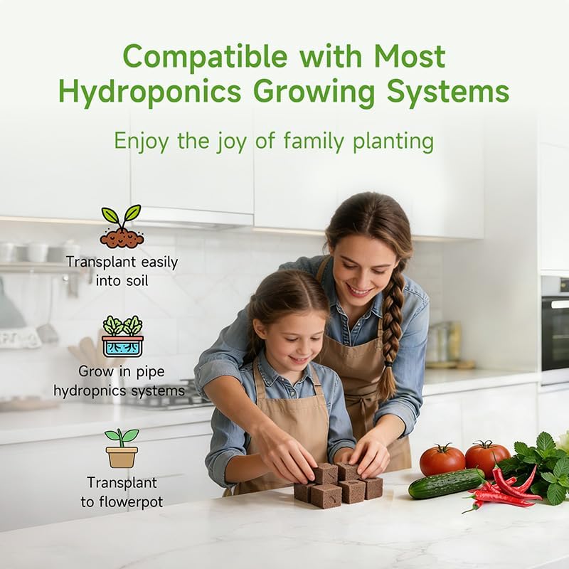 50 Packs Cuttage Grow Sponges, Pods Root Growth Sponge Eco Friendly PH Balance, Square Sponge Replacement Part Seedling Starter Sponges for Hydroponic Indoor Garden System Cuttage Rooting