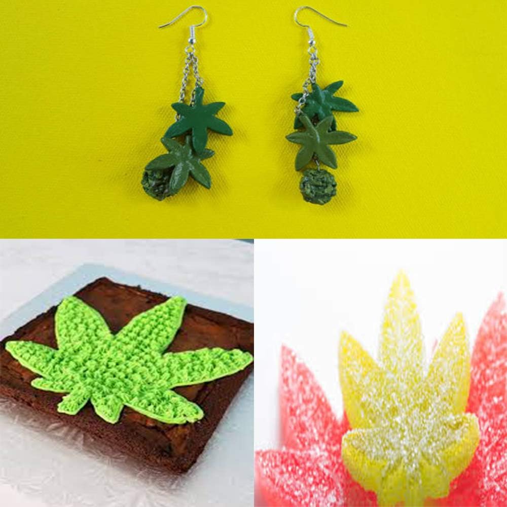 2 Pack Marijuana Leaf Cake Fondant Mold Pot Leaves Silicone Mold for Cannabis Weed Hemp Leaf Theme Cake Decoration, Chocolate Candy Polymer Clay Cookie Sugar Craft Projects-Pink