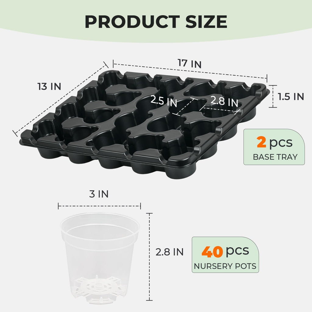 4 Pack 20 Cell Seed Starting Trays with 4 Vented Humidity Domes | Compatible with standard 3 inch nursery pots. Thick reusable trays have deep cells, raised bases and adjustable dome vents.