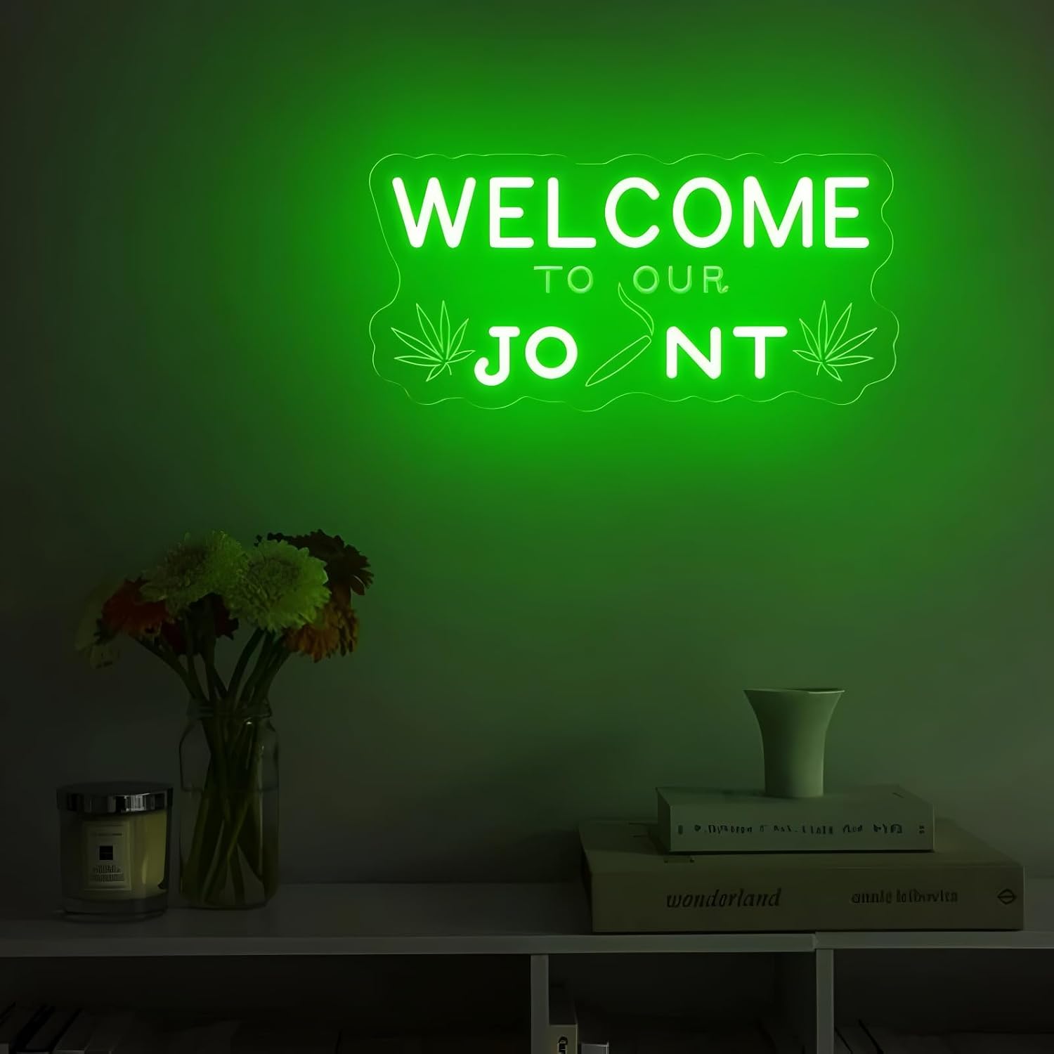 Welcome To Our Joint Neon Sign Marijuana Neon Light for Home Decor Cannabis Decor Marijuana Hemp Leaf Sign for Shop Open Smoker Gifts