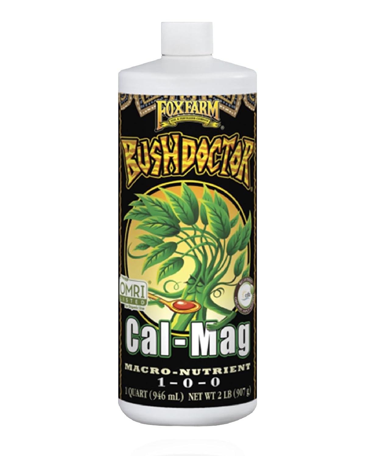FoxFarm Bush Doctor Cal Mag for Plants - OMRI Listed for Organic Gardening - 1-0-0, 3% Calcium, 0.9% Magnesium - 1-Quart