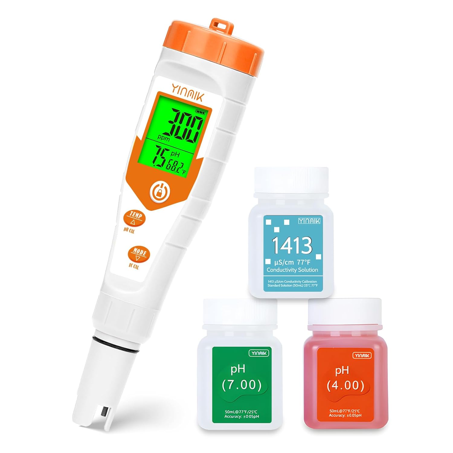 pH EC Meter for Hydroponics with 16.9Fl oz 4.00 & 7.00 pH Caibration Solution Kits