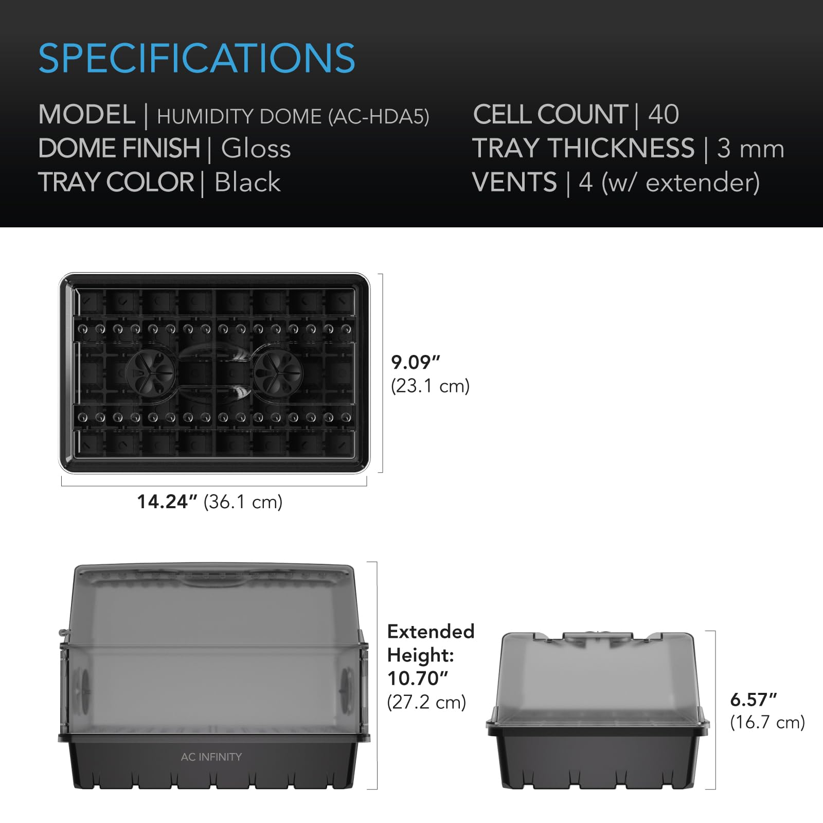 AC Infinity Heavy-Duty Humidity Dome 5x8 Germination Kit | Full Spectrum LED Grow Light Bars w/Samsung LM301H EVO LEDs, Heat Mat, 3mm Dome, Trays, Vented Panels, for Seed Starting