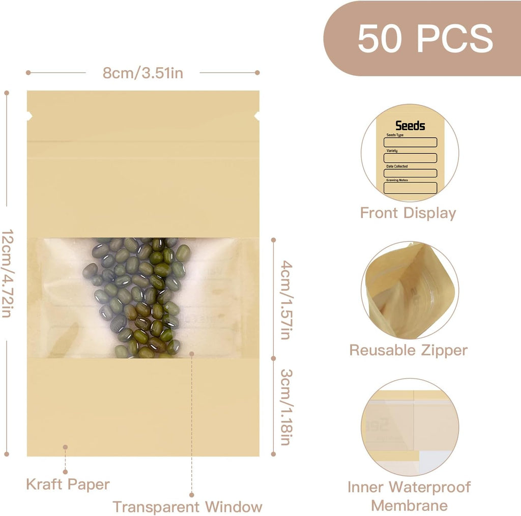 Seed Organizer Storage Binder with 50 PCS Resealable Seed Envelopes, Cyan | 50 Pockets, 3.5x5 Inch Clear Sleeves, Seed Saver for Garden Lover