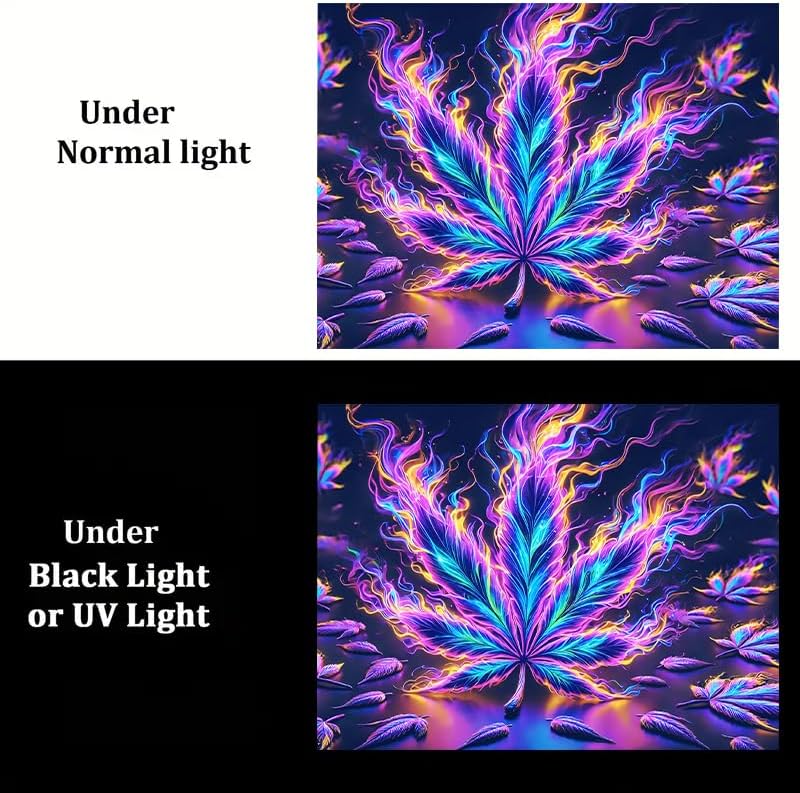 BlissYard Blacklight Tapestry Cannabis Leaf Bedroom Decor 78 x 59 Inch | Cannabis Leaf UV Wall Hanging Smoking Neon Backdrop for Bedroom Party Dorm Style