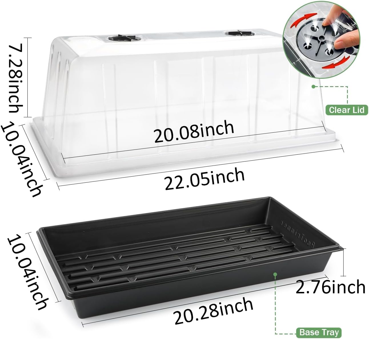 1020 Seed Starting Trays with Tall 7.3" Humidity Dome, No Hole, 5-Pack | Heavy Duty Plant Tray with High Lid for Taller Seedlings, Large Seed Growing Kit, Mini Greenhouse for Indoor Seed Germination