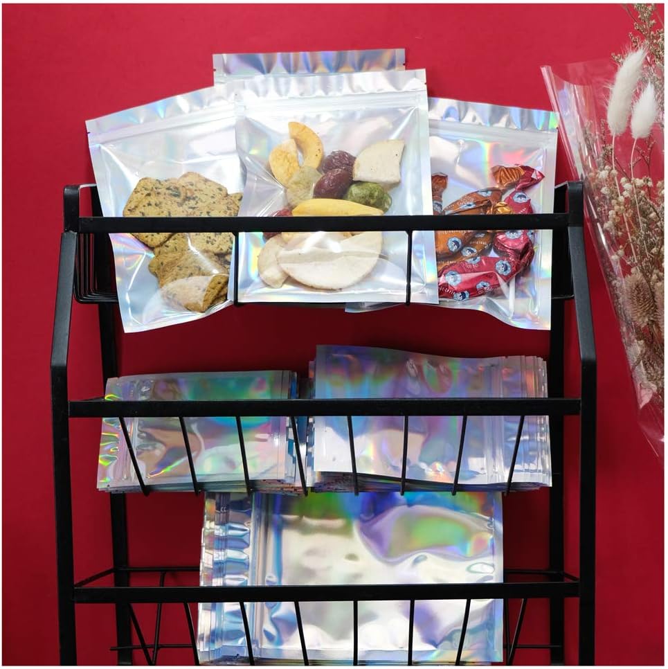 100 Pieces Mylar Holographic Resealable Bags - 4 x 6" Smell Proof Bags, Foil Pouch for Party Favor Food Storage (Holographic Color, 4 x 6 Inch)