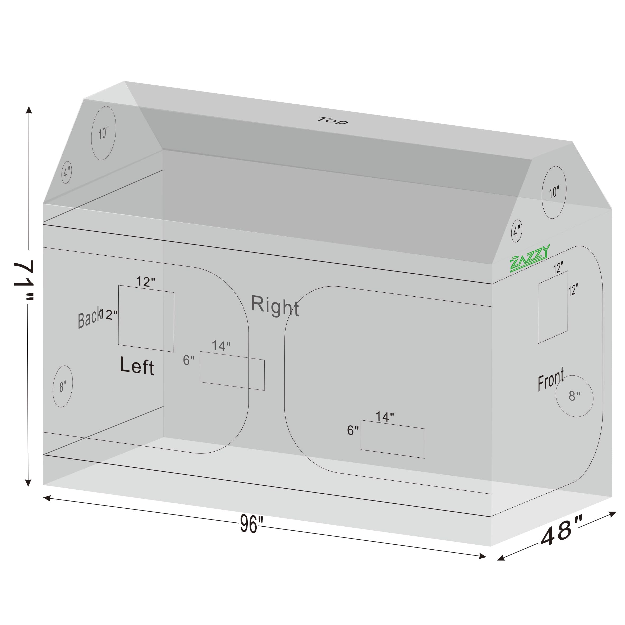 zazzy 3'X3' Grow Tent 32"x32"x63", High Reflective Mylar Growing Tent | Observation Window, Removable Floor Tray and Tool Bag for Planting Indoor Fruit Flower Veg