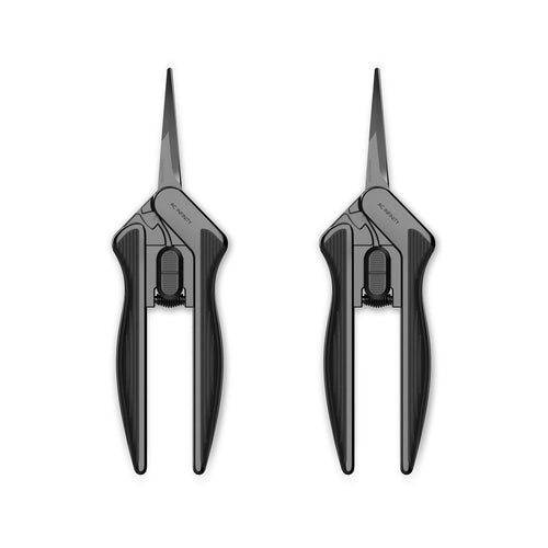 AC Infinity 6.6” Stainless Steel Curved Pruning Shear 2-Pack | Lightweight Ergonomic Design, Curved Precision Blades with Nonstick Teflon Coating for Gardening, Hydroponics, Grow Tents