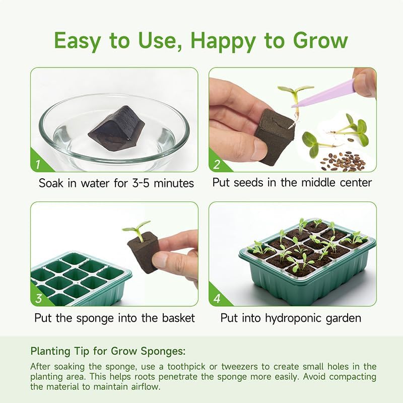 50 Packs Cuttage Grow Sponges, Pods Root Growth Sponge Eco Friendly PH Balance, Square Sponge Replacement Part Seedling Starter Sponges for Hydroponic Indoor Garden System Cuttage Rooting