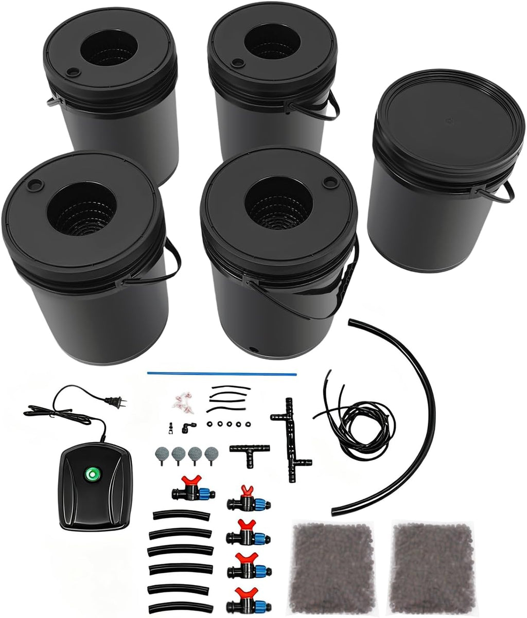 Hydroponics Growing System,4 Bucket DWC Hydroponic Kit with 12W Air Pump & 5.28Gal Capacity,Complete Indoor Gardening System for Vegetables,Herbs, Home Garden,Weed Growing Kit