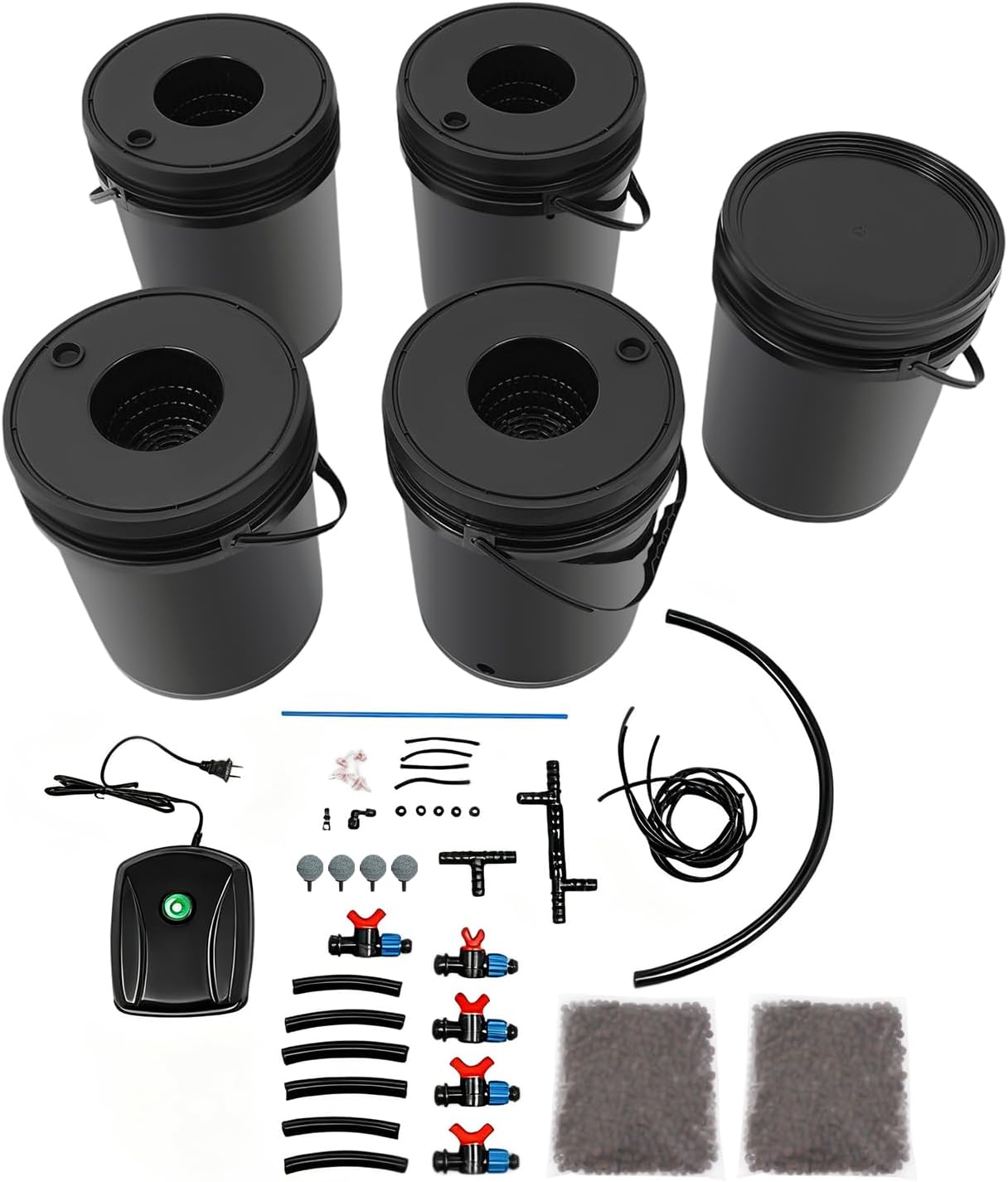 Hydroponics Growing System,4 Bucket DWC Hydroponic Kit with 12W Air Pump & 5.28Gal Capacity,Complete Indoor Gardening System for Vegetables,Herbs, Home Garden,Weed Growing Kit