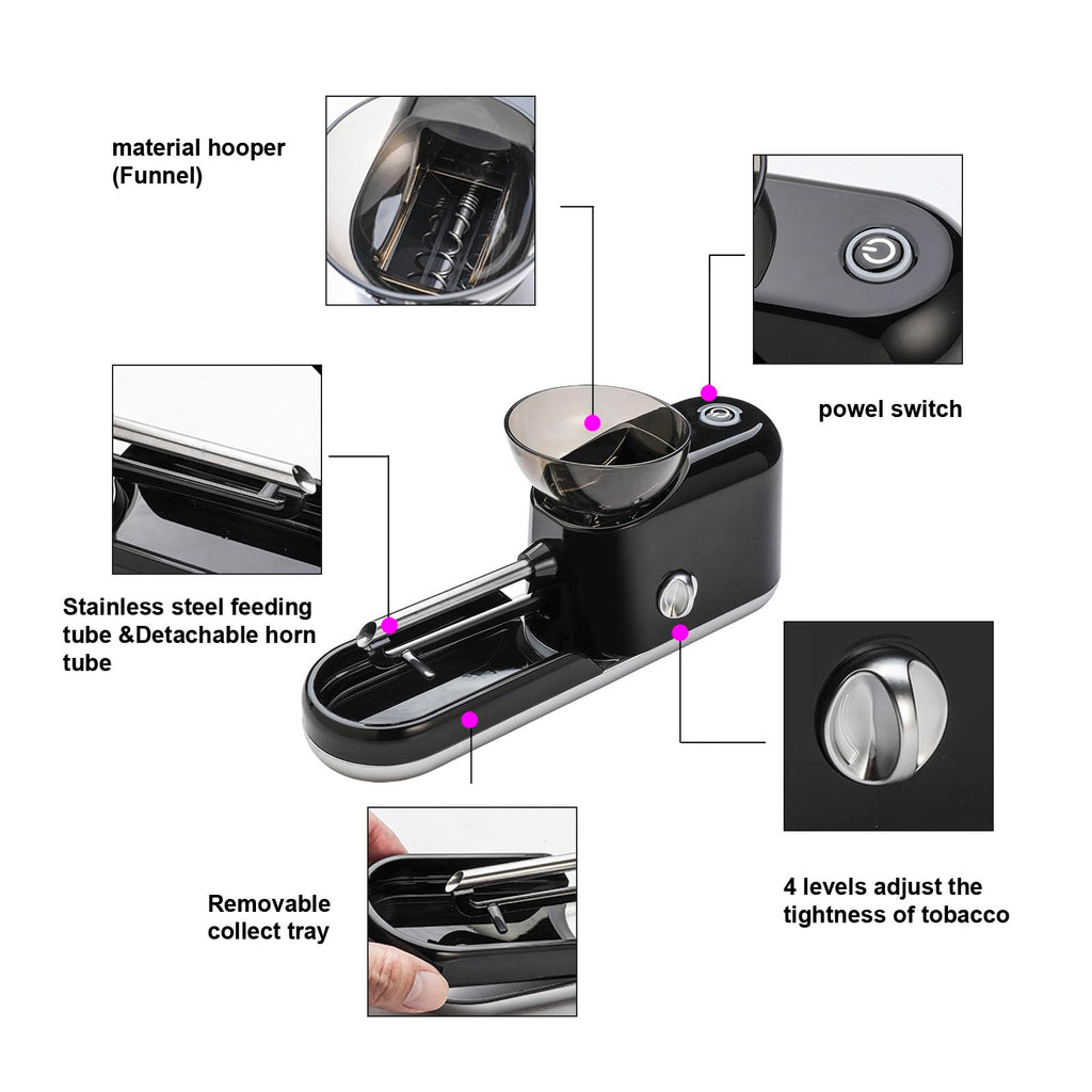 Electric Cigarette/Cone Rolling Machine Set with Manual Sipce Grinder,Automatic Cone Loader with LED Light, Portable Grinder Tobacco Injector Maker for King Size Pre Rolled Cone